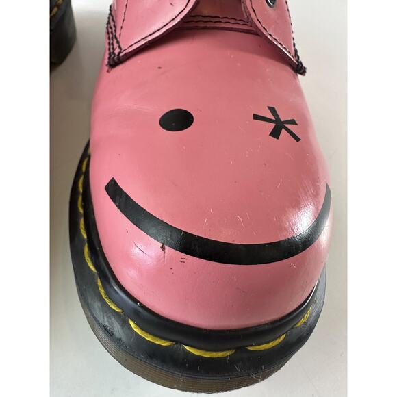 Dr Doc Martens Hincky Smiley Wink Face Acid Pink Combat Boots Lace Up Women's 9 - Picture 6 of 16